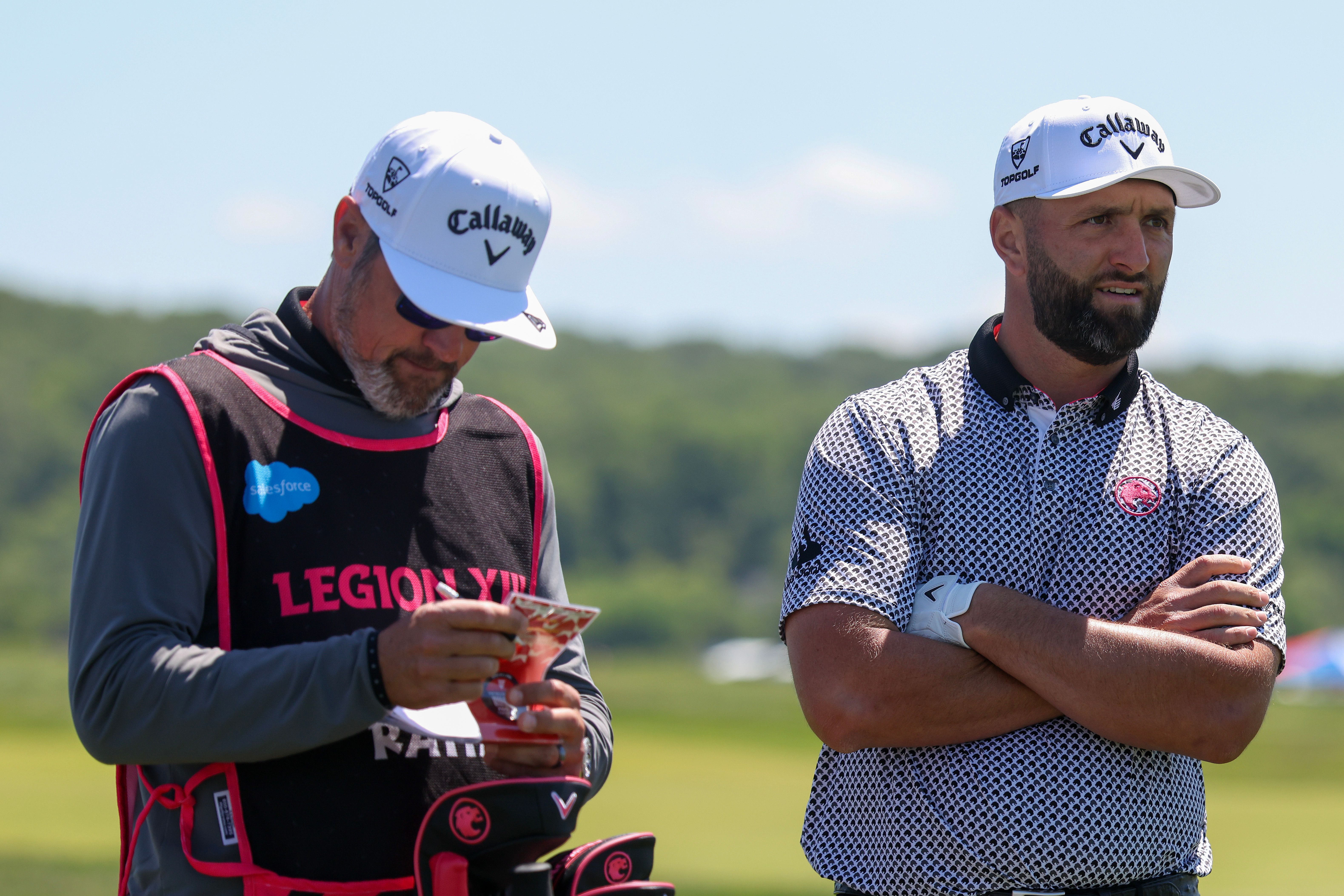 Jon Rahm on the green during day two of LIV Golf Virginia at Trump National Golf Club