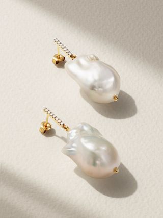 Mateo + 14-Karat Gold, Pearl and Diamond Earrings