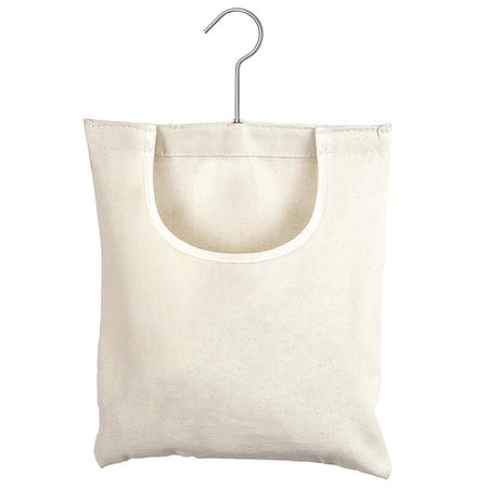 Rifeshow Canvas Clothespin Bag With Hanging Hook Storage Organizer for Wardrobe and Laundry Room, 2 Pack, Beige, 12.5x10.5 Inch