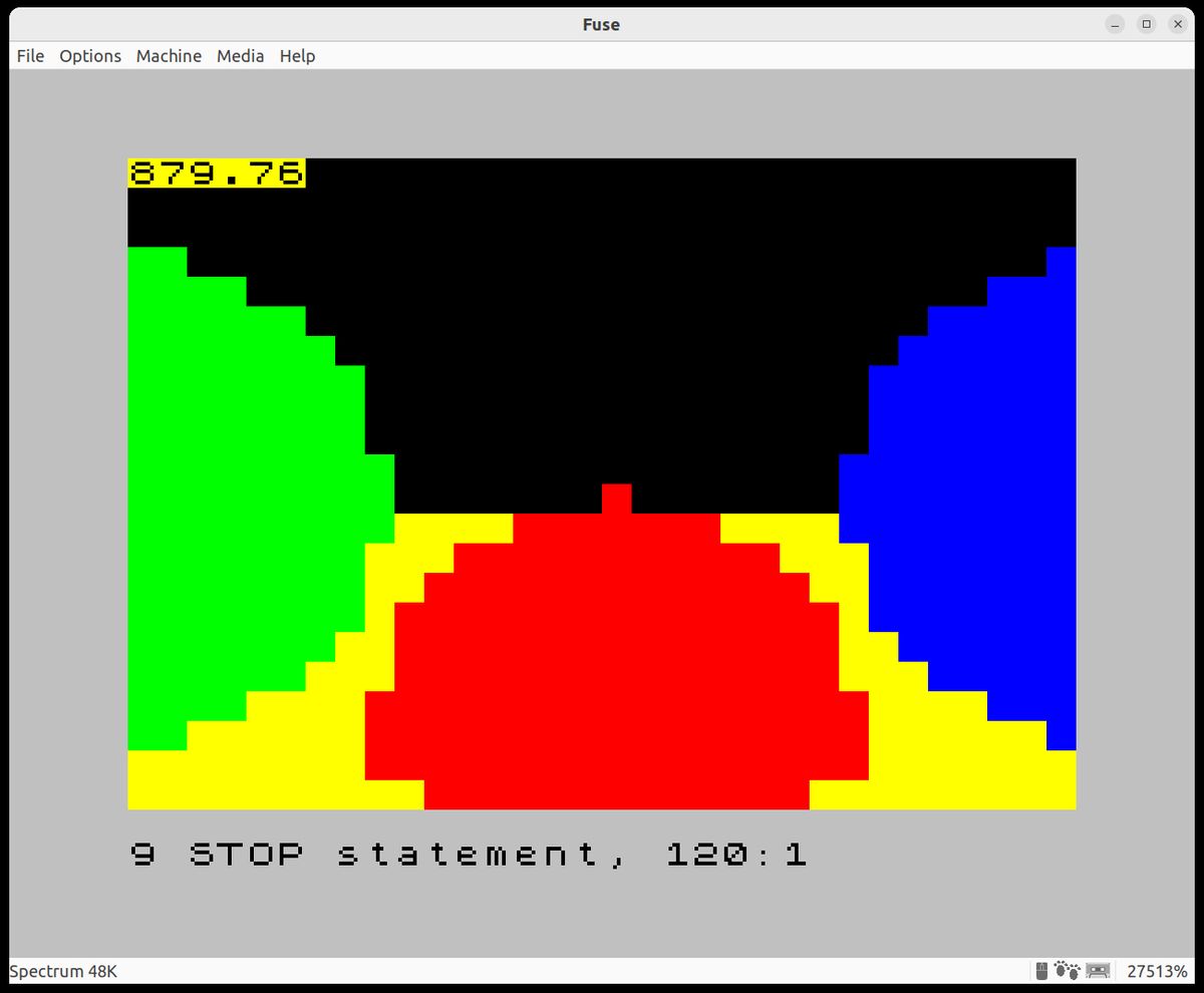 A ray-traced image on the ZX Spectrum showing different colour blobs.
