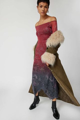 UO Maya Mesh Off-The-Shoulder Midi Dress