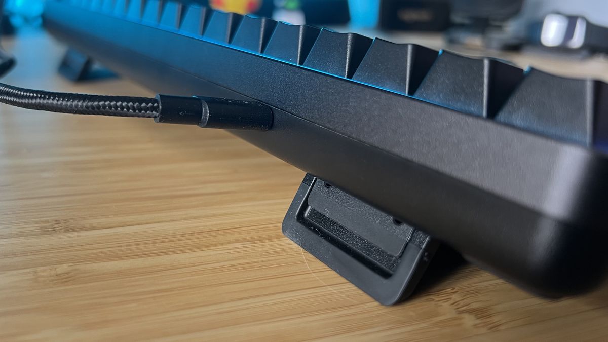 Close up on NZXT Function Elite Mini TKL USB-C connection with cable attached