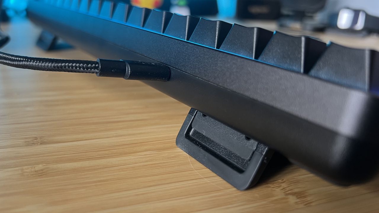 Close up on NZXT Function Elite Mini TKL USB-C connection with cable attached