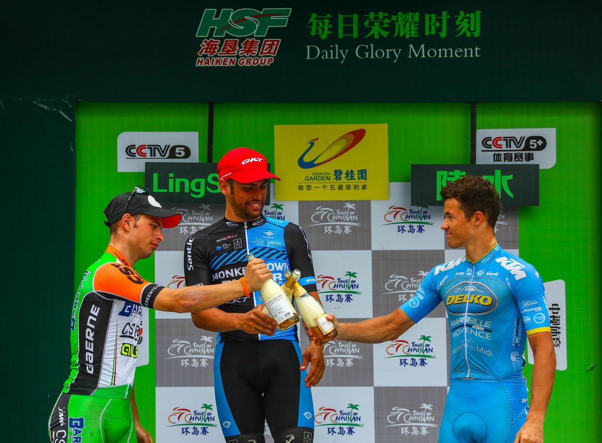 Marco Zanotti (Monkey Town) on the podium with Marco Maronese and Emils Liepins.