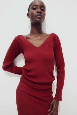 Rib-Knit V-Neck Top