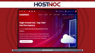 An image of the HostNoc website homepage on a laptop screen