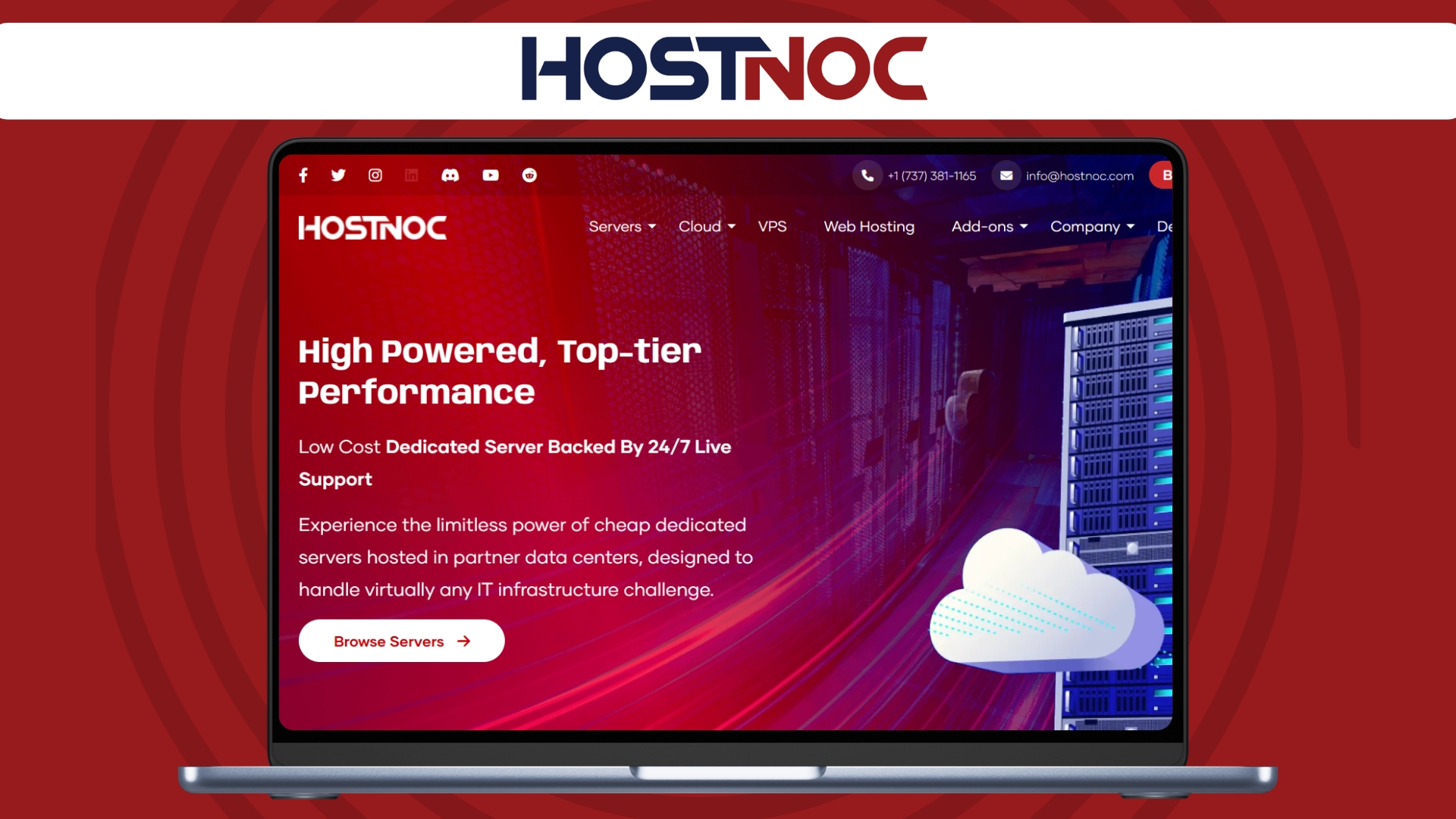 An image of the HostNoc website homepage on a laptop screen