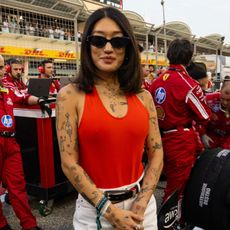 Peggy Gou poses with the Ferrari of Charles Leclerc of Monaco and Ferrari during the F1 Grand Prix of Bahrain at Bahrain International Circuit on April 13, 2025 in Bahrain, Bahrain. (Photo by Kym Illman/Getty Images)