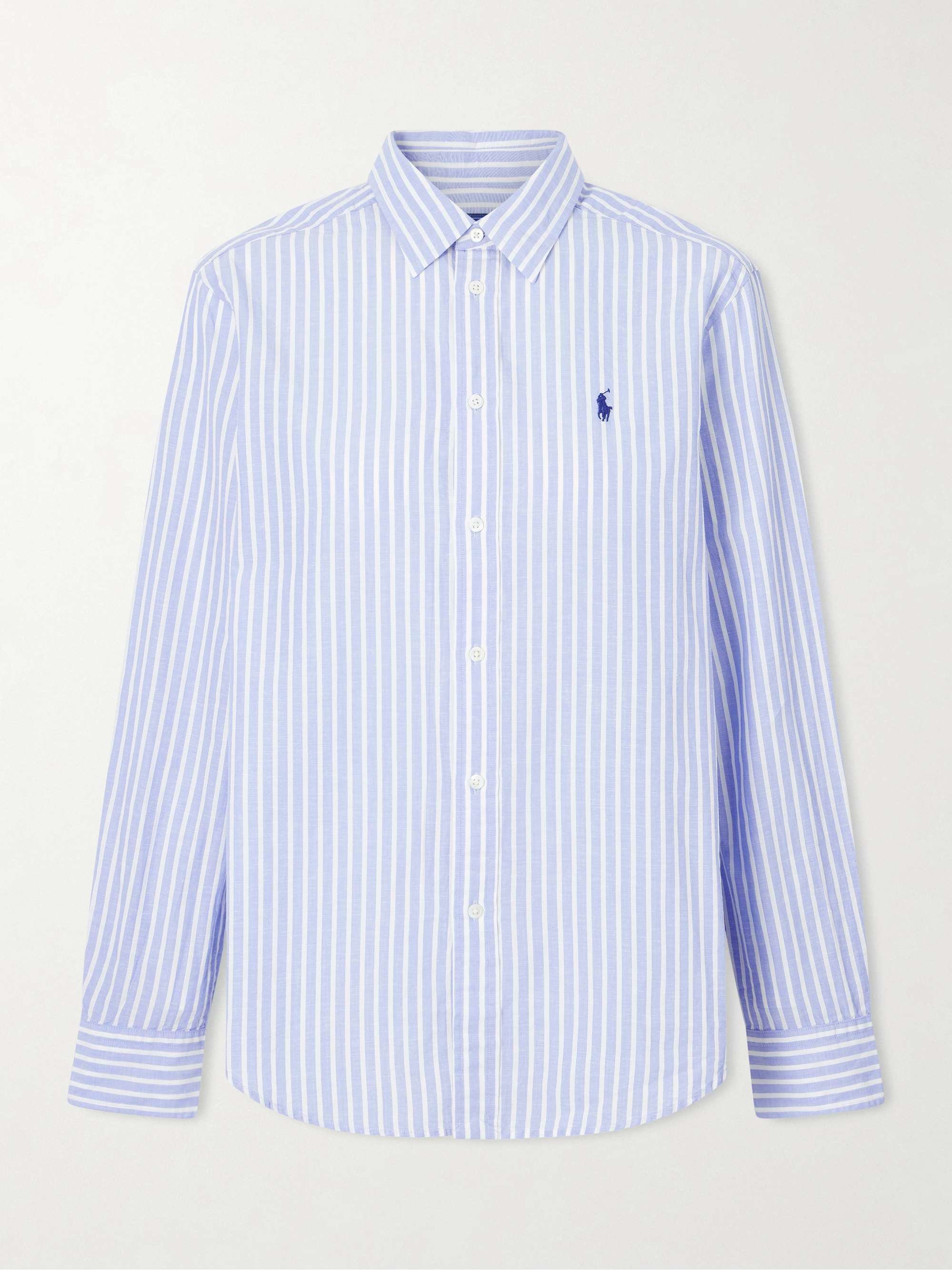 Embroidered Striped Cotton and Linen-Blend Shirt