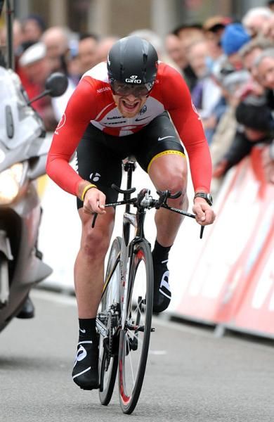 Stage and overall winner S&eacute;bastien Rosseler (RadioShack) powers to the finish line.