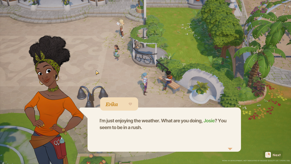 Screengrab of in-game dialogue with Erika in Coral Island