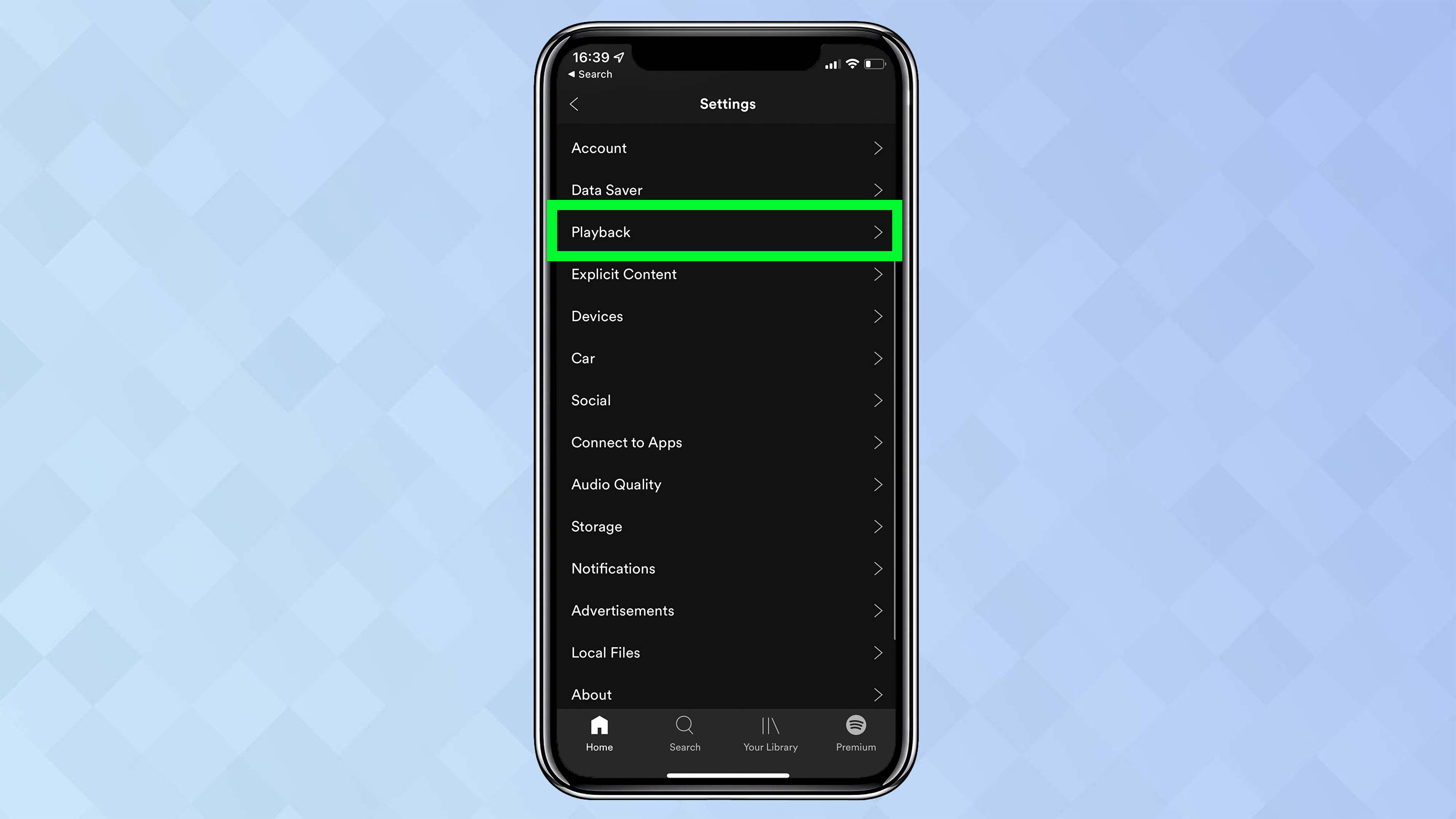 Снимок экрана с iPhone, показывающий приложение Spotify с выбранным воспроизведением