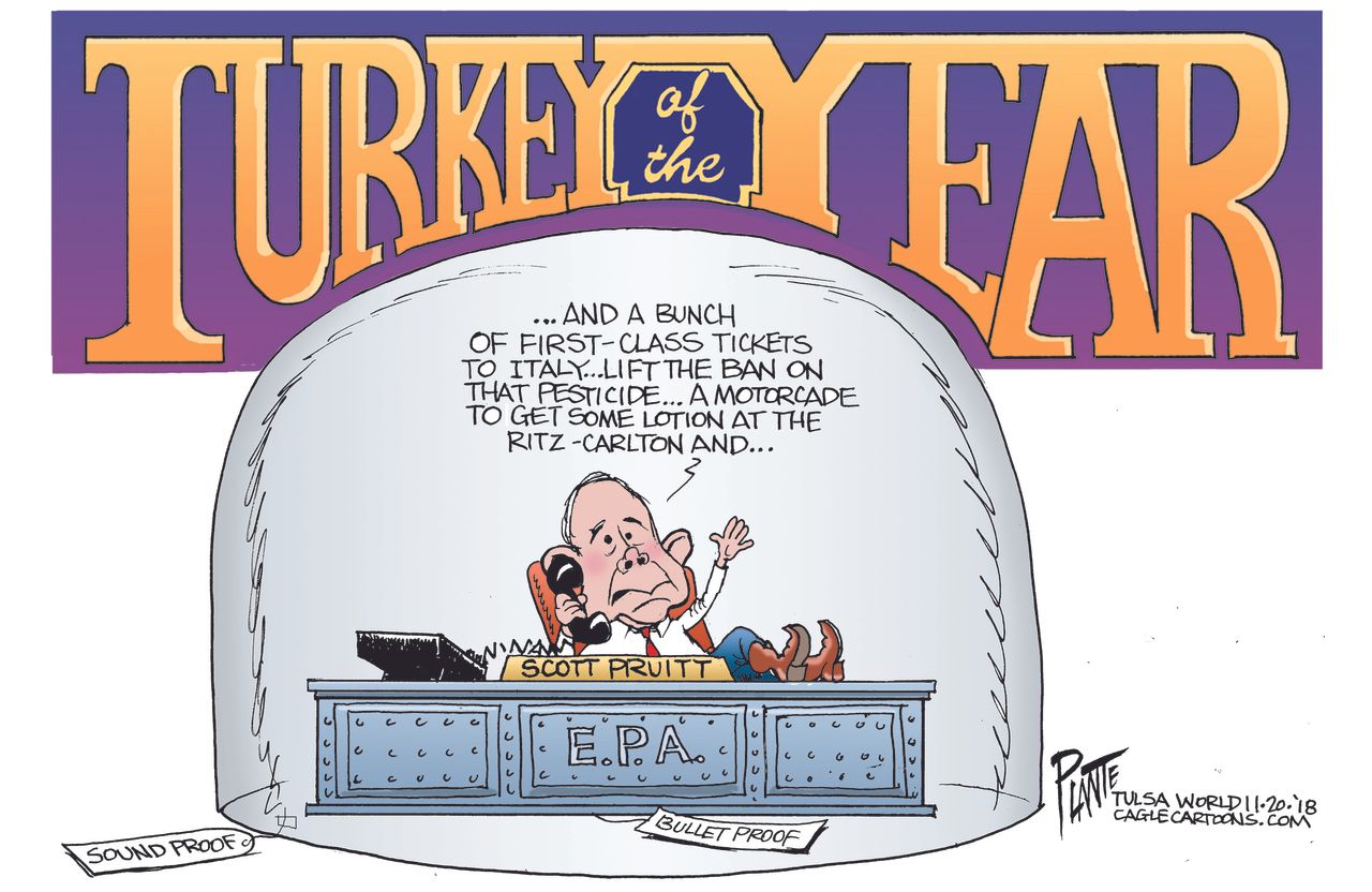 Political cartoon U.S. Turkey of the year Scott Pruitt EPA administrator ethics scandals