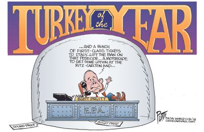 Political cartoon U.S. Turkey of the year Scott Pruitt EPA administrator ethics scandals