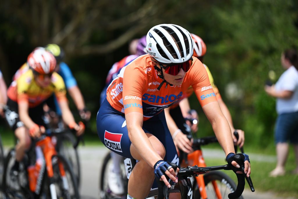Leader into the stage Ally Wollaston (AG Insurance Soudal) in the peloton