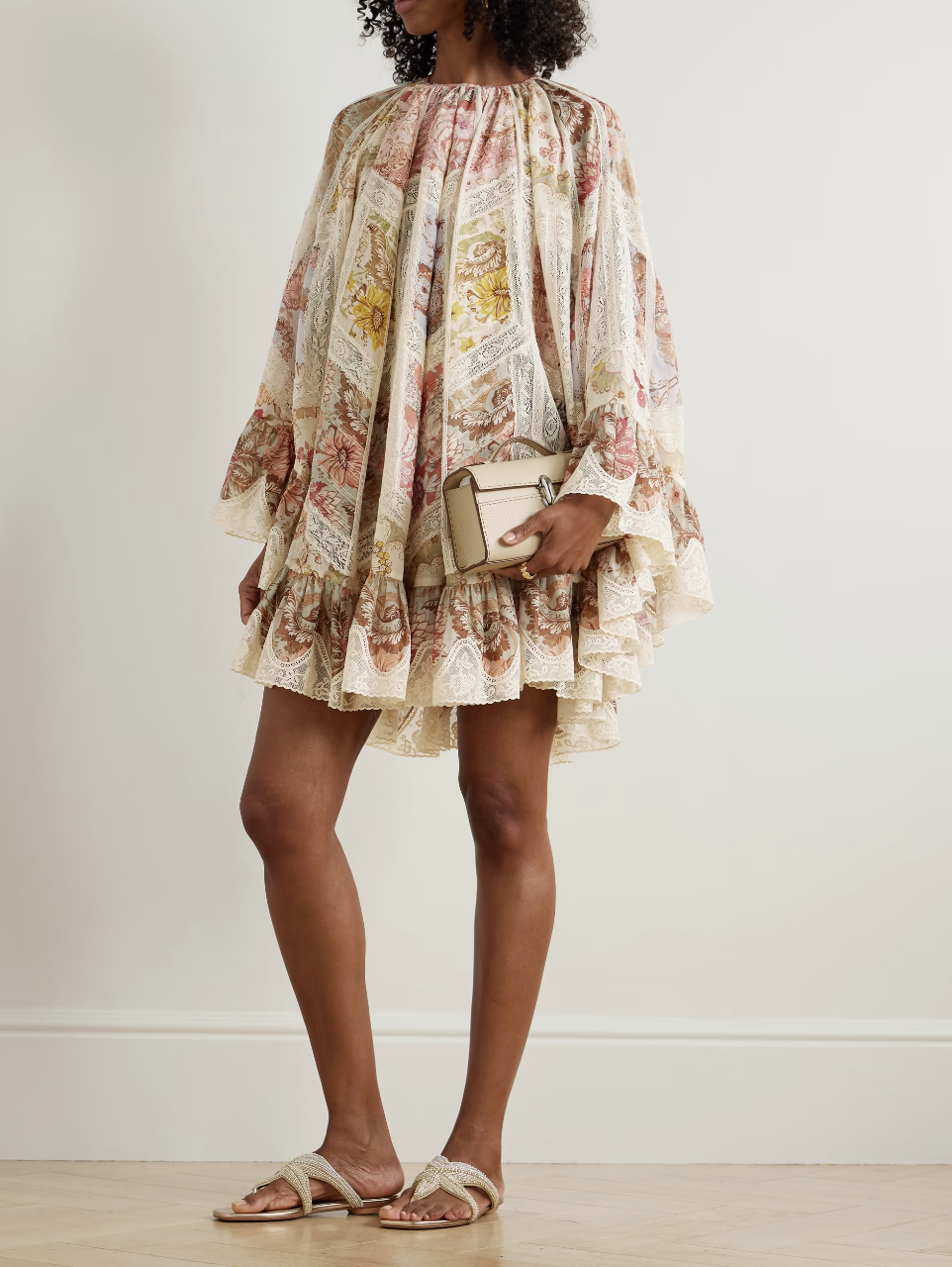 ZIMMERMANN, Daylight Flutter lace-trimmed tiered printed cotton mini dress