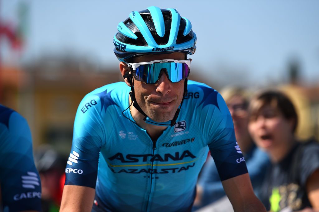 CANTAGRILLO ITALY MARCH 26 Vincenzo Nibali of Italy and Team Astana Qazaqstan prior to the 36th Settimana Internazionale Coppi e Bartali 2022 Stage 5 a 160km stage from Casalguidi to Cantagrillo CoppieBartali on March 26 2022 in Cantagrillo Italy Photo by Dario BelingheriGetty Images