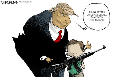 Political Cartoon U.S. E-Cigarettes Vaping Lung Disease Trump Play With Guns