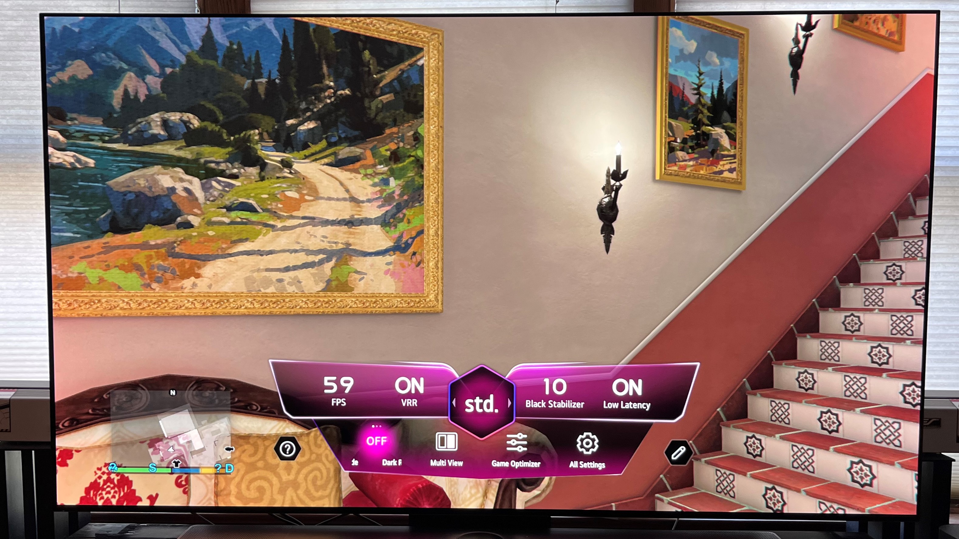 LG C3 OLED TV game menu overlaid on GTA 5 image
