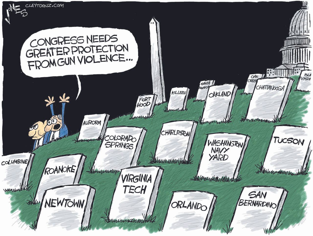 Political cartoon U.S. Congress baseball shooting gun violence