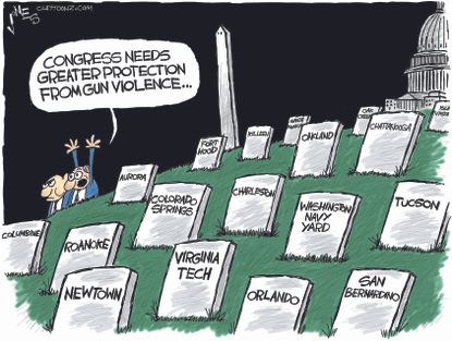 Political cartoon U.S. Congress baseball shooting gun violence