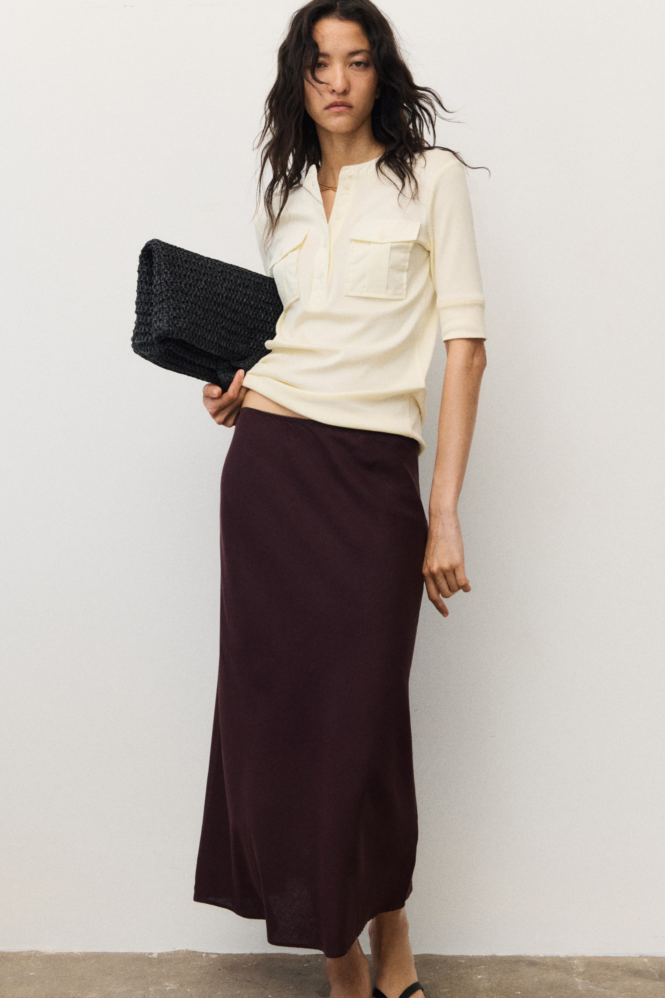 Linen-Blend Slip Skirt