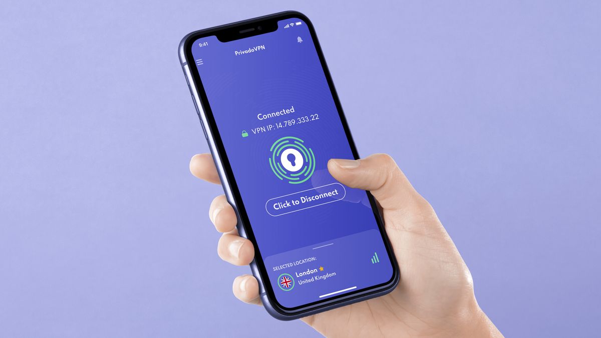 PrivadoVPN app on a mobile phone