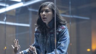 Xochitl Gomez as America Chavez trapped in glass prison in Doctor Strange 2