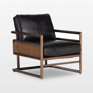 Carlin Antique Black Leather and Cane Accent Chair