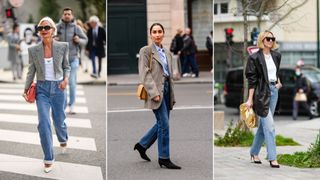 A composite of street style influencers showing jeans be business casual with a blazer