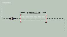 Diagram showing two poles set up 5 strides (22.5m) apart