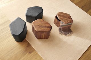 Wooden storage ottoman/footstools in black and brown
