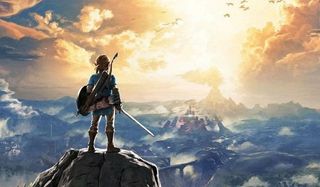 Link on a hill overlooking Hyrule in Breath of the Wild
