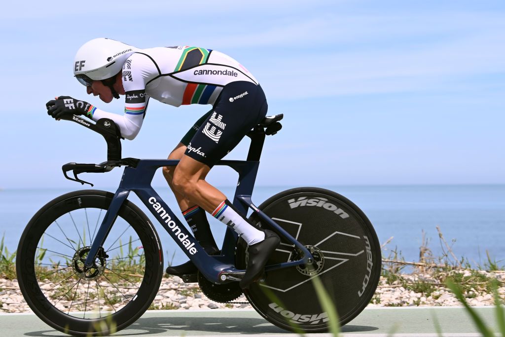 ORTONA ITALY MAY 06 Stefan De Bod of South Africa and Team EF EducationEasyPost sprints during the 106th Giro dItalia 2023 Stage 1 a 196km individual time trial from Fossacesia Marina to Ortona UCIWT on May 06 2023 in Ortona Italy Photo by Tim de WaeleGetty Images