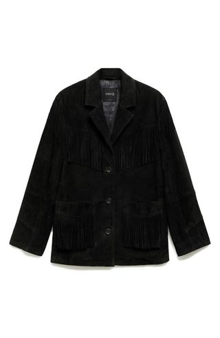 MANGO Fringed Leather Jacket