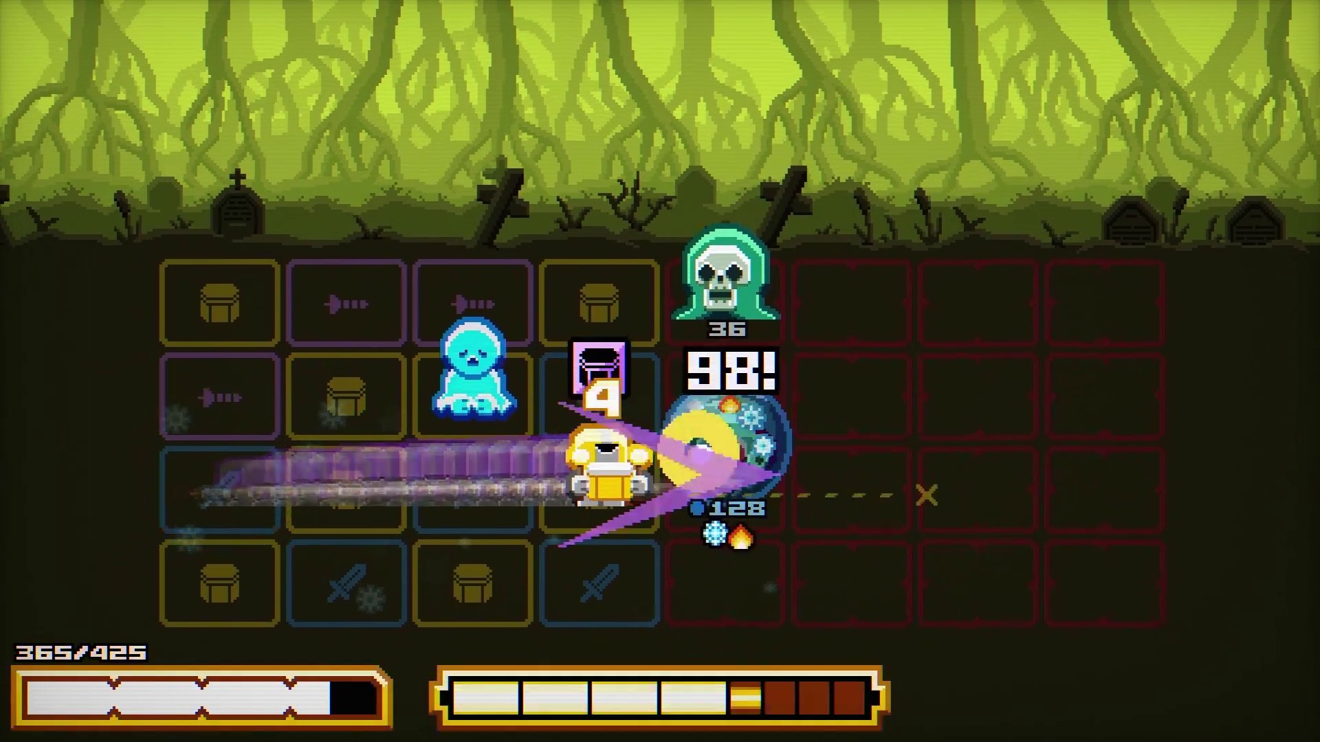 The Disk Knight in Chivalware performs a dash attack at an enemy in a swamp