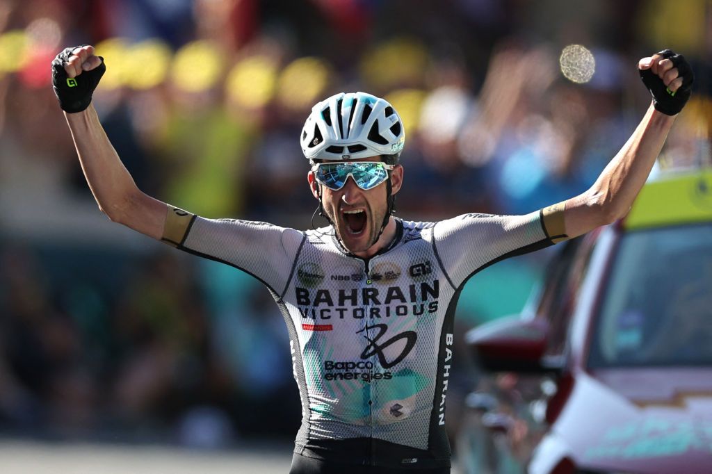 Bahrain - Victorious' Wout Poels soloed to win stage 15 at Saint-Gervais Mont-Blanc, in the French Alps