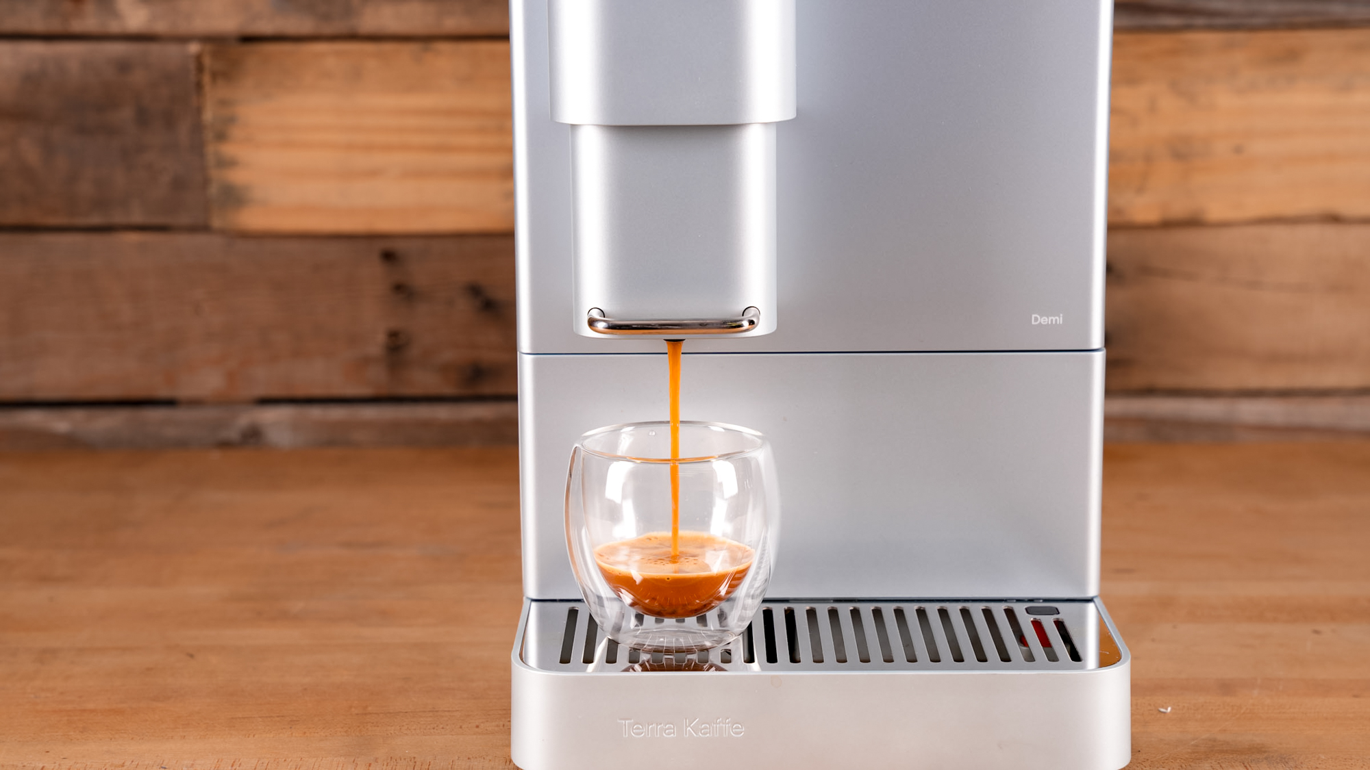 Terra Kaffe Demi espresso maker on a kitchen surface