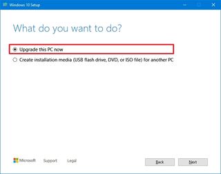 Windows 10 MCT upgrade now option