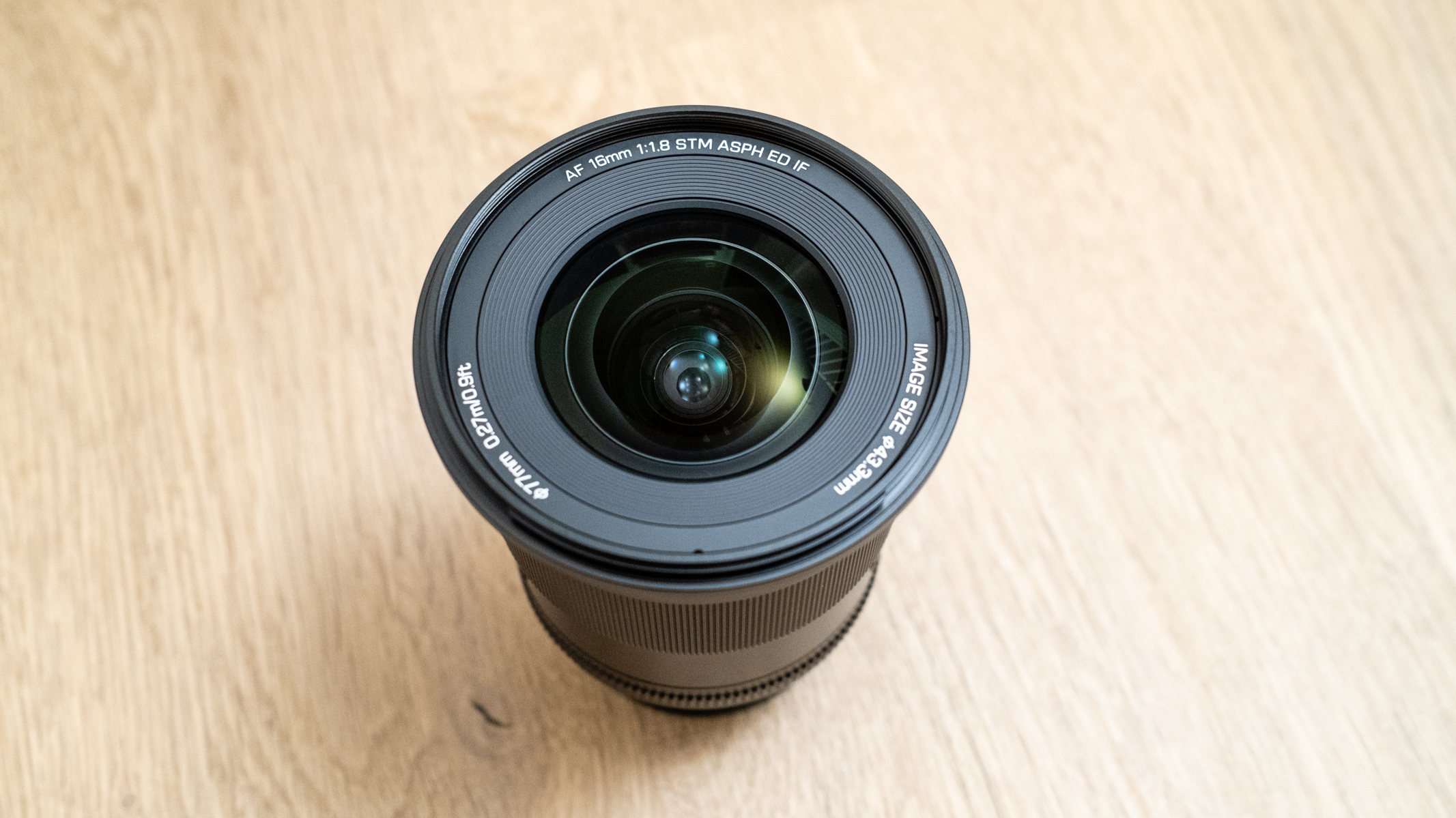 Viltrox AF 16mm f/1.8 FE front element and 77mm filter thread