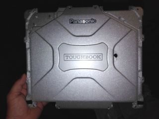 Panasonic CF-31 Toughbook with a 9mm bullet hole that was brought to refurbisher Rugged Depot. Credit: Robert Baldyga/Rugged Depot