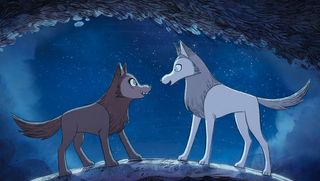 Two wolves face to face in Wolfwalkers