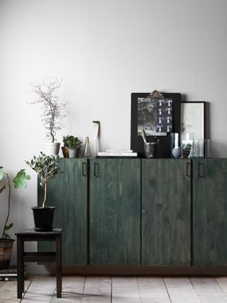 IKEA Ivar hacks wood stained green sideboard