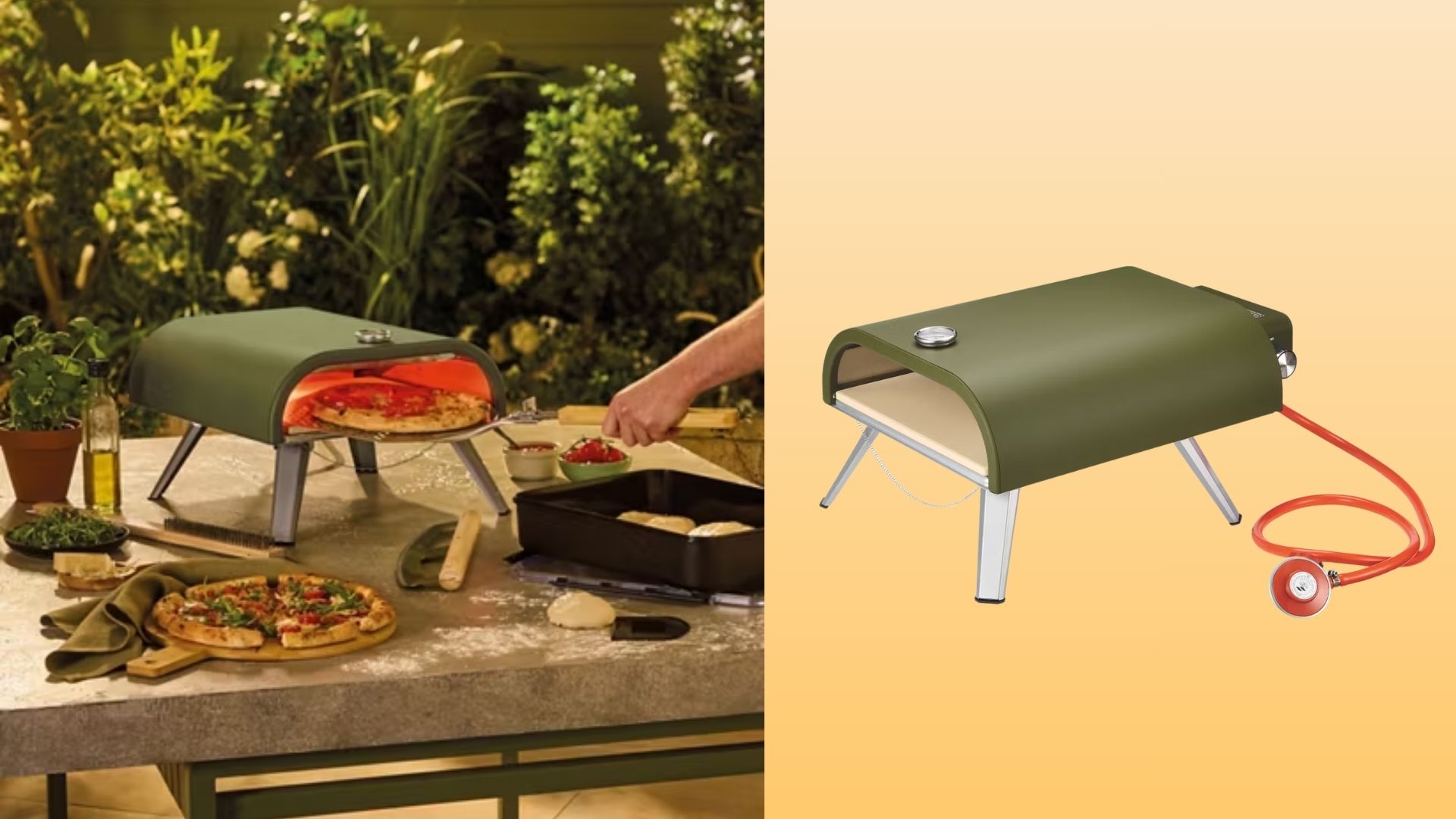 Aldi Pizza Oven next to the Aldi Pizza Oven on a table