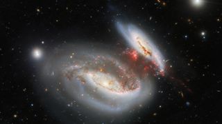 The colliding Taffy galaxies look like a piece of candy or a cosmic butterfly.