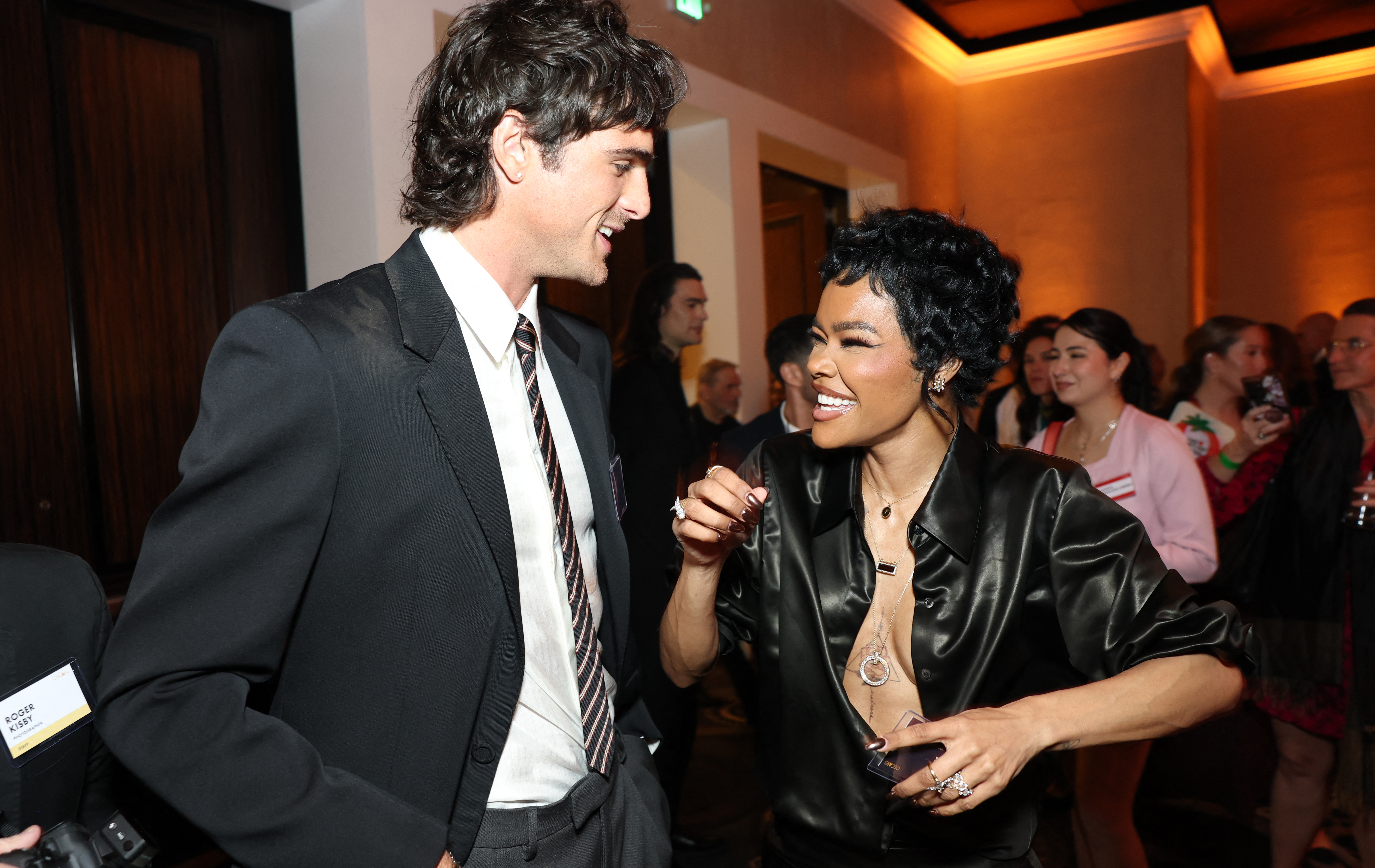 Australian actor Jacob Elordi and US actress Teyana Taylor attend the 98th Oscars Nominees Luncheon at the Beverly Hilton hotel in Beverly Hills, California on February 10, 2026.