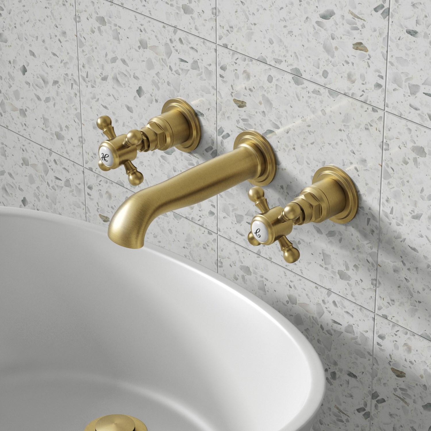 Butler &amp;amp; Rose Beatrice Brushed Brass Wall Mounted Basin Mixer Tap