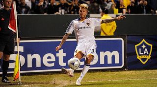 David Beckham takes a corner for LA Galaxy against Houston Dynamo in November 2009.