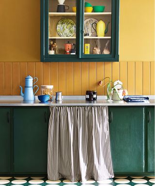 Kitchen wall decor with yellow painted wall and panelling