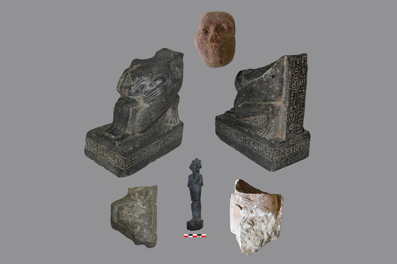 An array of architectural elements including columns and supports with figures